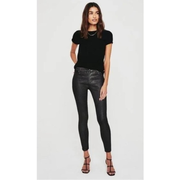 AG JEANS Farrah Skinny Ankle in Luminous Super Black High Rise Sz 25 NEW - Picture 1 of 13